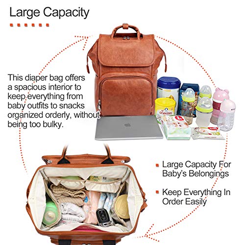 Brown Waterproof Large Leather Diaper Bag Backpack with Changing Mat T60930