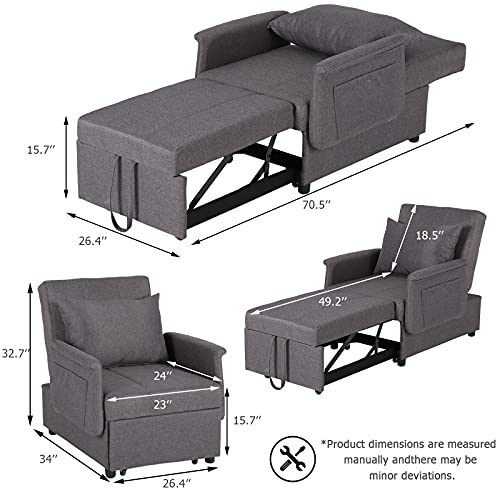 Black 3 in 1 Pull Out Sleeper Sofa Chair with Pillow X42019