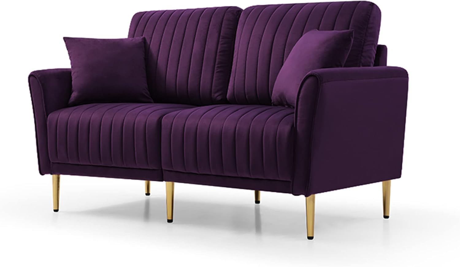 Purple Velvet Round Arm Loveseat Sofa with 2 Throw Pillows G47074