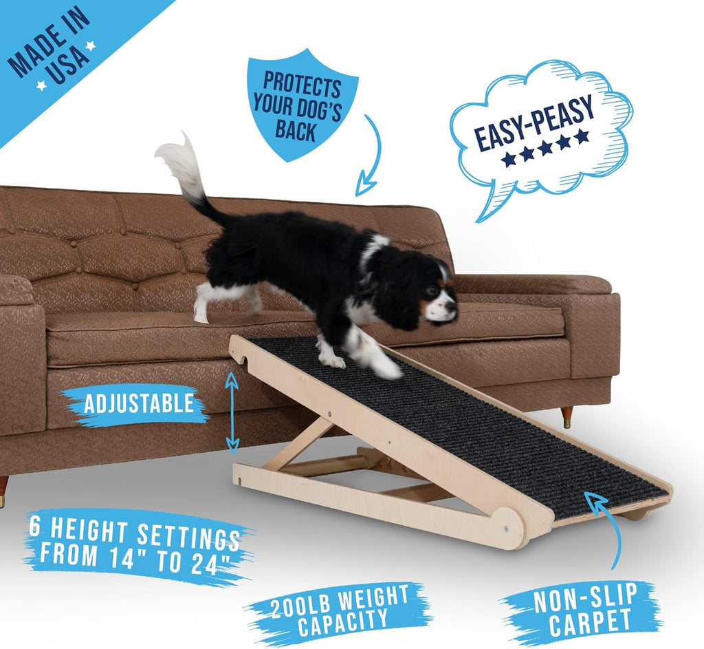 Adjustable Dog Ramp with Paw Traction Mat, 40" Long, 14” to 24”, Rated for 200LBS E948