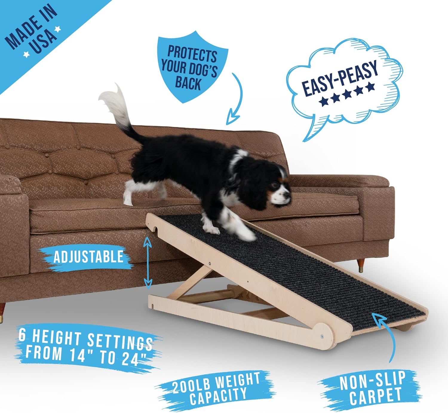 Adjustable Dog Ramp with Paw Traction Mat, 40" Long, 14” to 24”, Rated for 200LBS E948