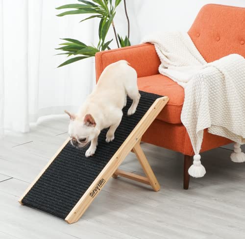18" Tall Adjustable Wooden Folding Pet Ramp with Non Slip Carpet Surface X15473