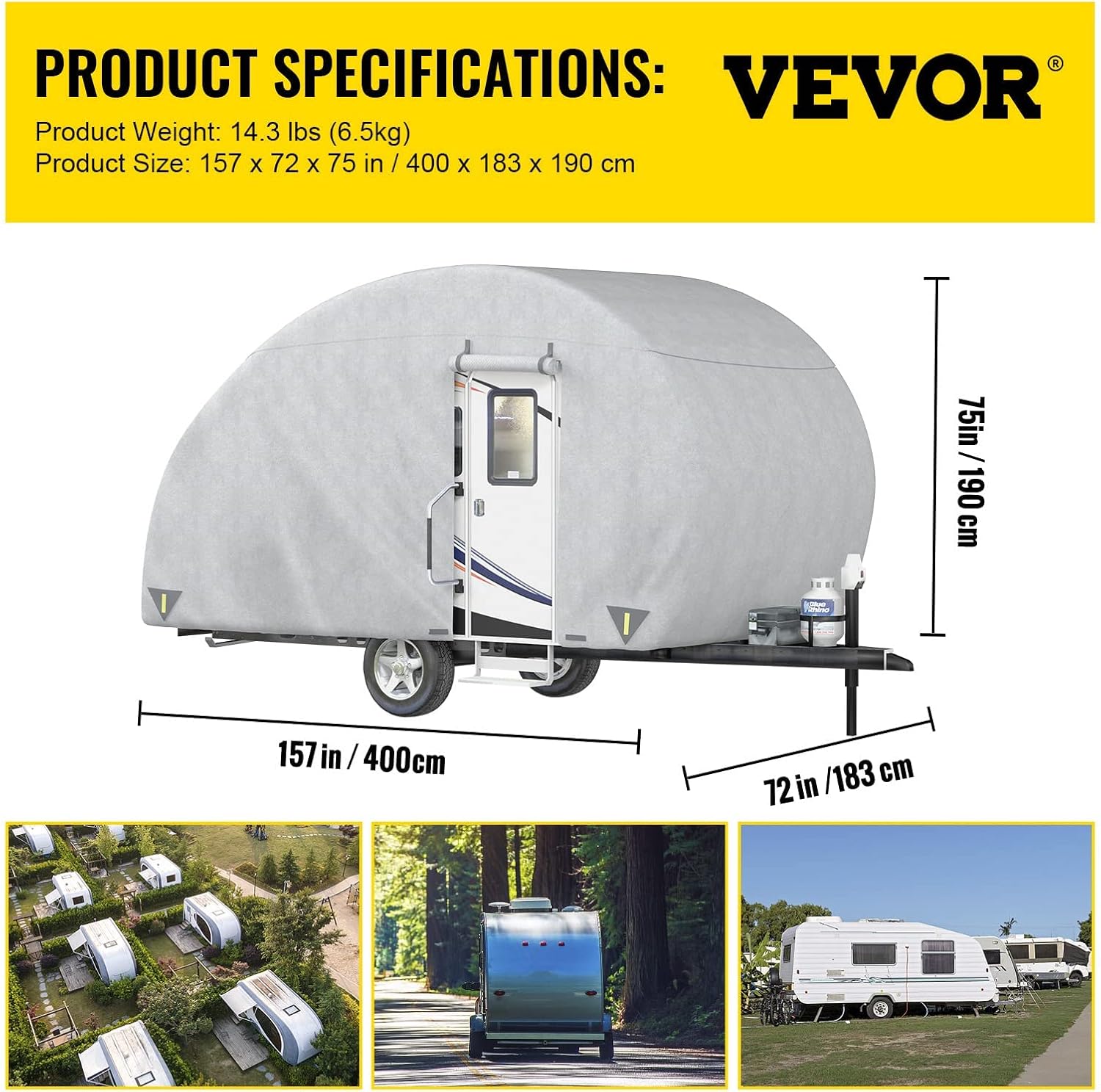 Upgraded Non-Woven 4 Layers Teardrop Trailer Cover with Storage Bag I402497