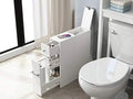 White Slim Bathroom Storage Cabinet with Toilet Paper Holder and Slide Out Drawer T522378