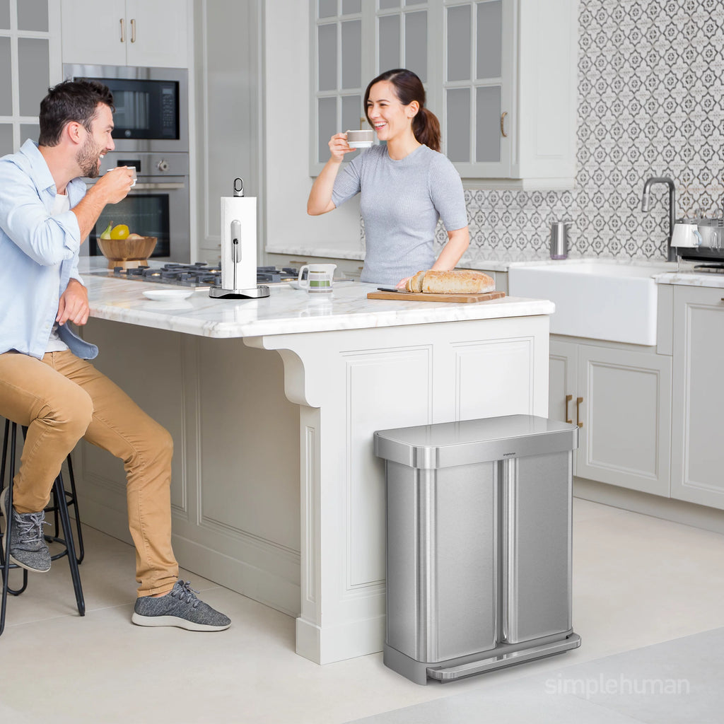 58 Liter Stainless Steel Dual Compartment Recycler Step Trash Can V56919