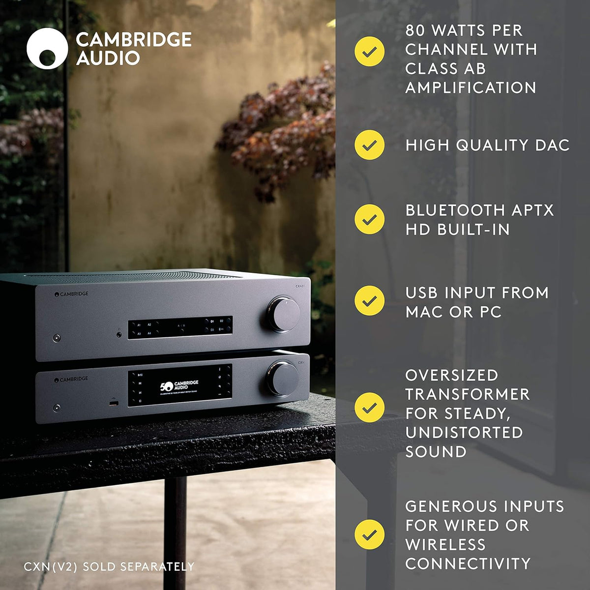 Stereo Two-Channel Amplifier with Bluetooth and Built-in DAC - 80 Watts Per Channel (Lunar Grey) G4481