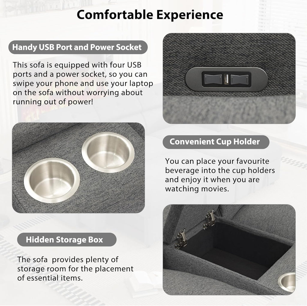 104'' L-shaped Power Recliner Sofa Couch with Storage Box, Cup Holders, USB Ports, Dark Grey J47252