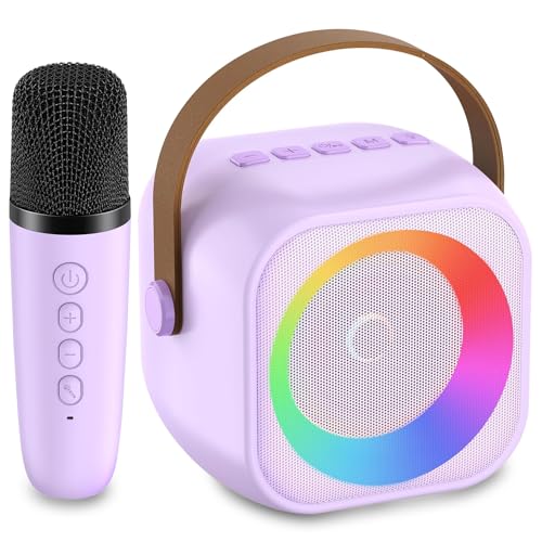 Mini Karaoke Machine with 2 Wireless Microphone & LED Lights R608