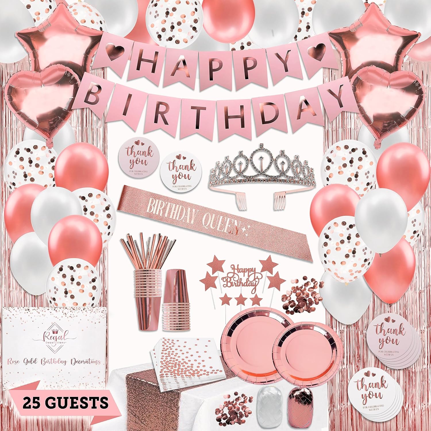 225 PC Rose Gold Birthday Party Decorations Kit A55469