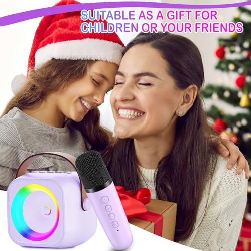 Mini Karaoke Machine with 2 Wireless Microphone & LED Lights R608