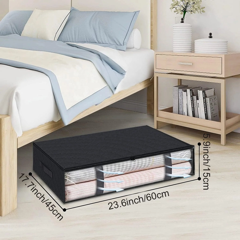 Black 4-Pack Large Underbed Storage Bags with Clear Window and Handles X348