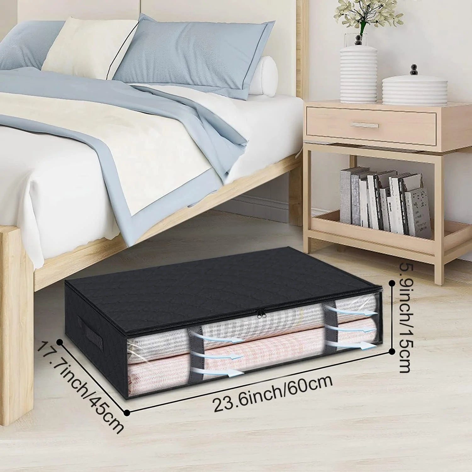 Black 4-Pack Large Underbed Storage Bags with Clear Window and Handles X348