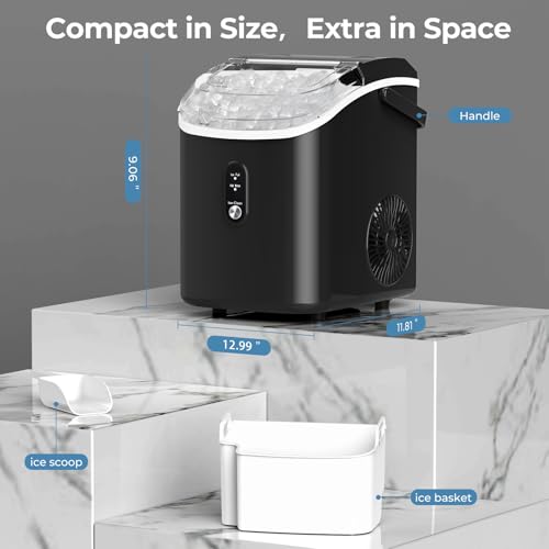 Black Countertop Nugget Ice Maker with Self-Cleaning P30599