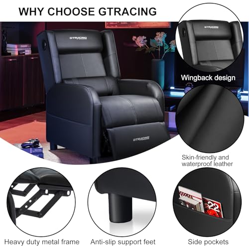 Black Gaming Recliner Chair with Bluetooth Speakers Racing Style Single Sofa O45678