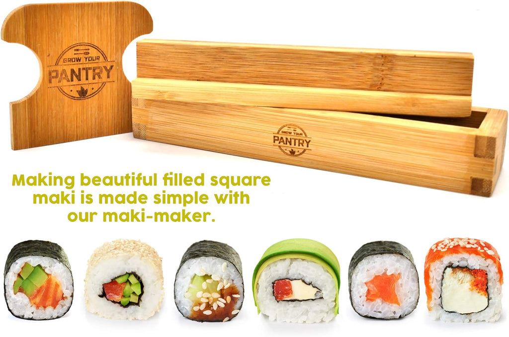 Bamboo Sushi Making Kit with Maki Maker, Sushi Mat, Onigiri Mold Set, Sushi Plate, Chopstick Set, Rice Paddle R149828