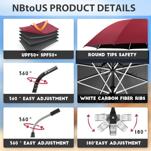 2 PCS Chair Umbrella with 360° Adjustable, UPF 50+ Clamp O112