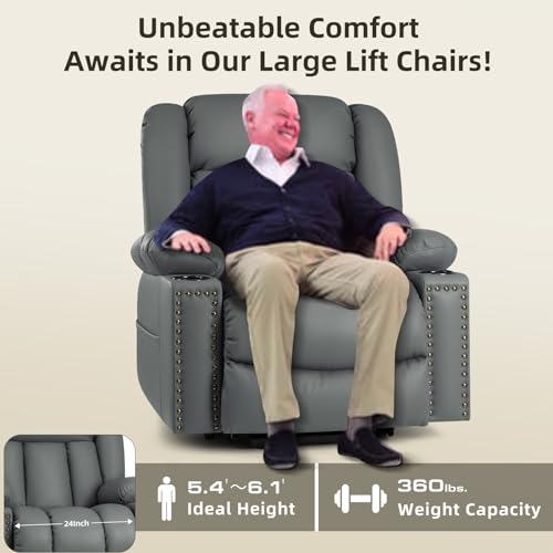 Large Power Lift Recliner Chairs with Heat and Massage Set of 2, Breathable Leather, Dark Brown S71979