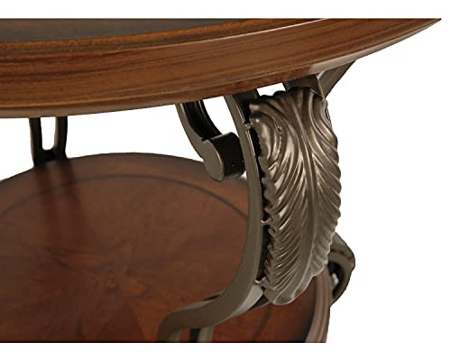 Dark Brown Oval Coffee Table with Glass Top and Shelf M955501