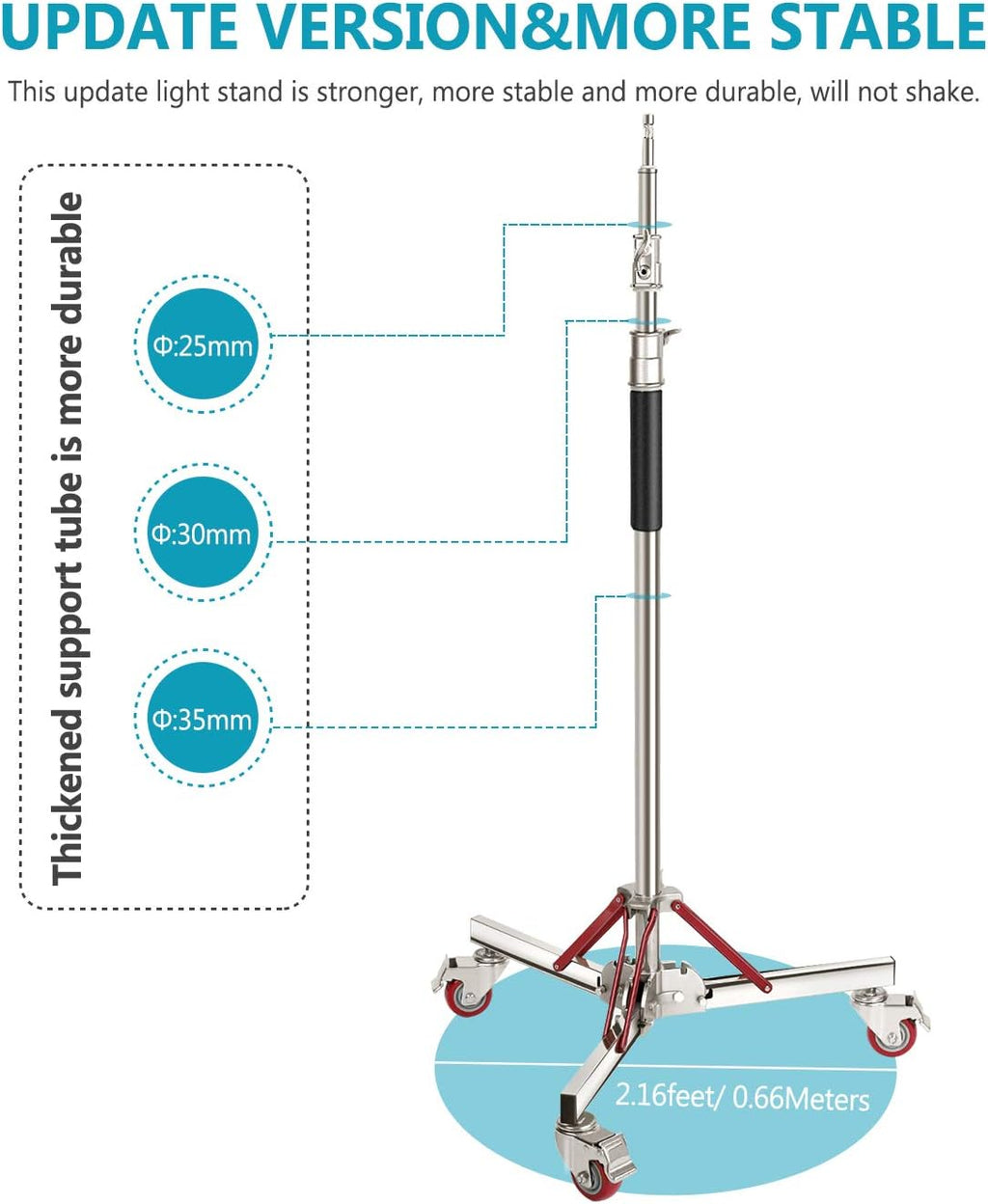 Heavy Duty Light Stand with Casters, Adjustable Tripod Stand, 100% Stainless Steel, Max Height: 10ft/305cm V99131