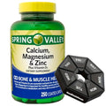 Calcium, Magnesium & Zinc Plus Vitamin D3 Coated Caplets, 250 Count + Weekly Pillbox D38413