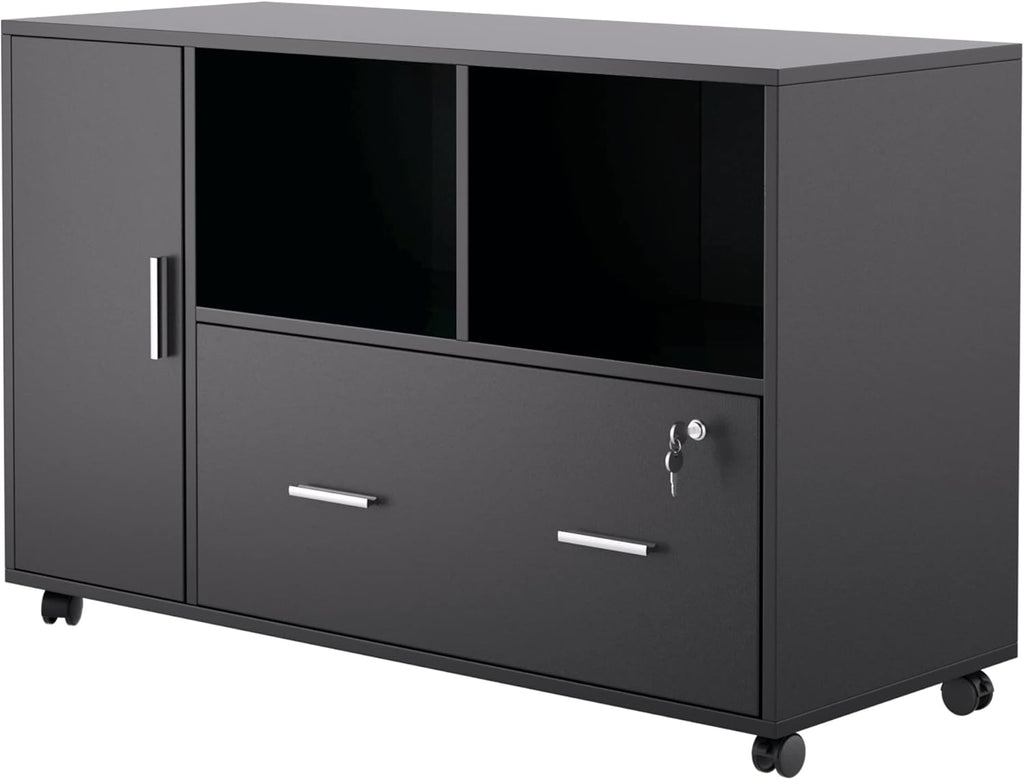 Black Wood Lateral File Cabinet with Lock V333412