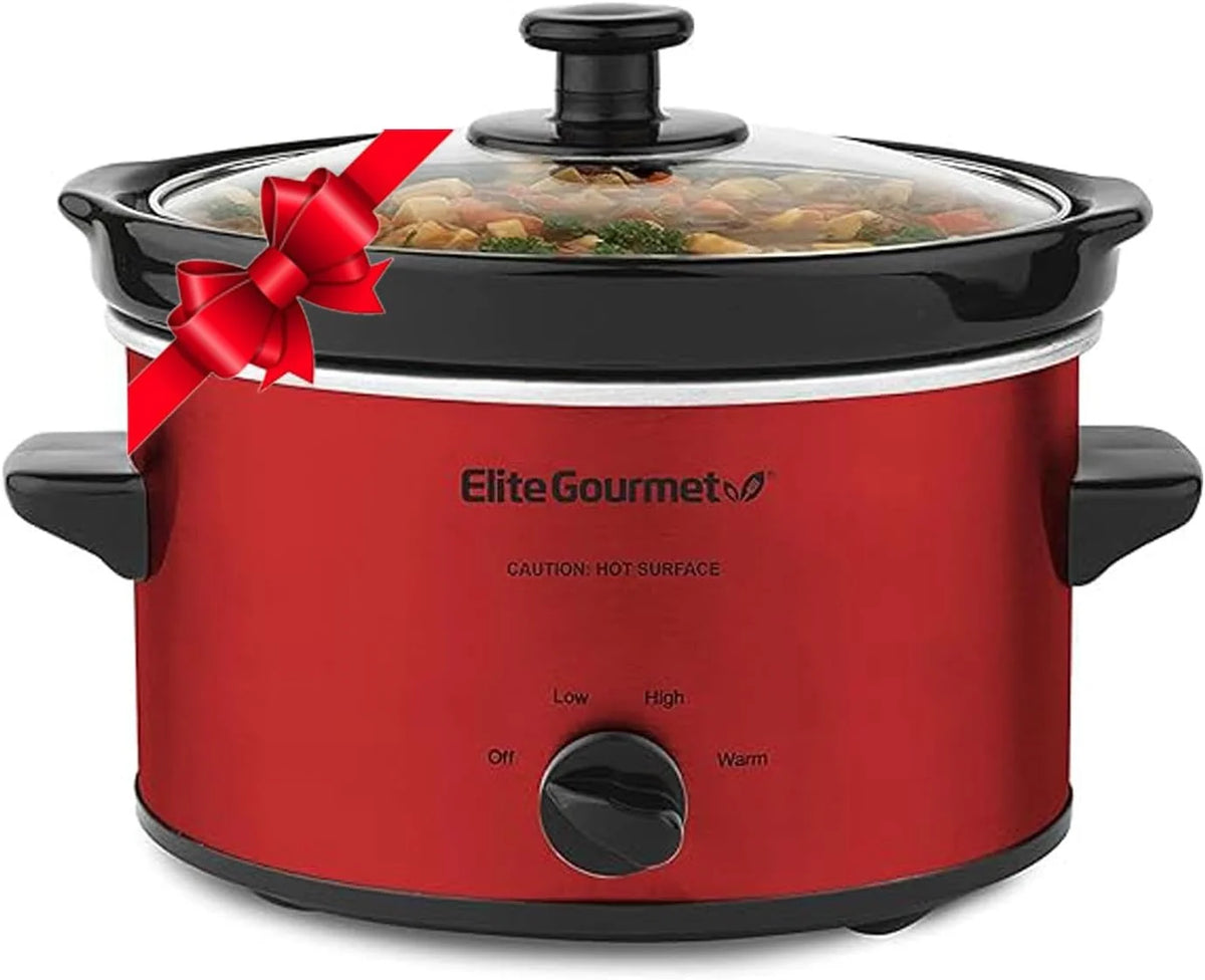 Metallic Red 2 Quart Electric Slow Cooker with Glass Lid C932
