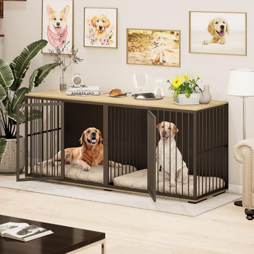 71.6'' Metal Steel Frame Double Dog Kennel with 2 Rooms and Removable Divider Black E814