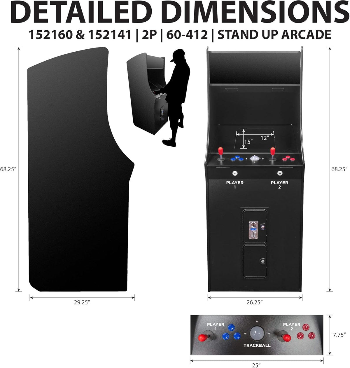Full-Size Arcade Machine with 60 Classic Games and 2 Stools B699751