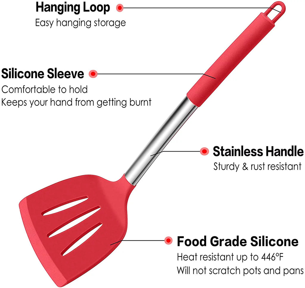 15 Pcs Silicone Non-stick Cooking Utensil Set with Stainless Steel Handle O12381