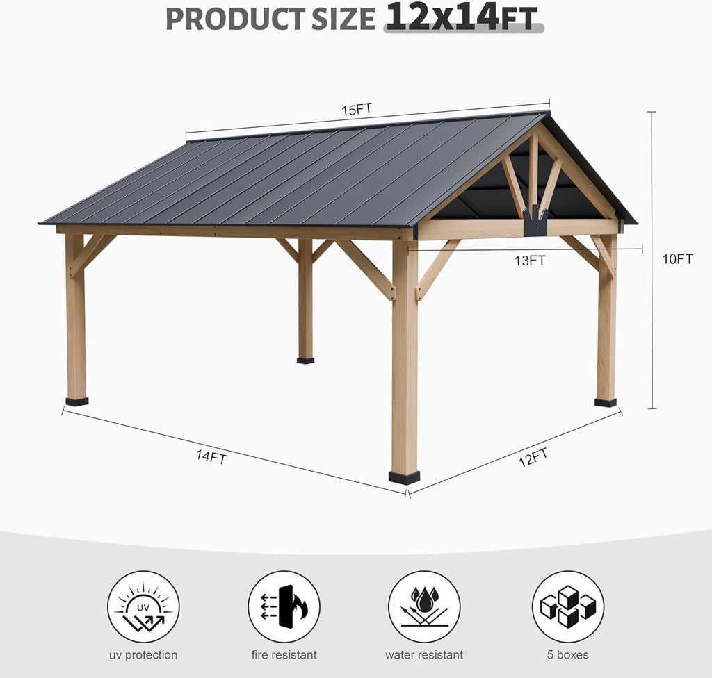 13' x 15' Wood Cedar Gazebo with Galvanized Steel Roof Y3136