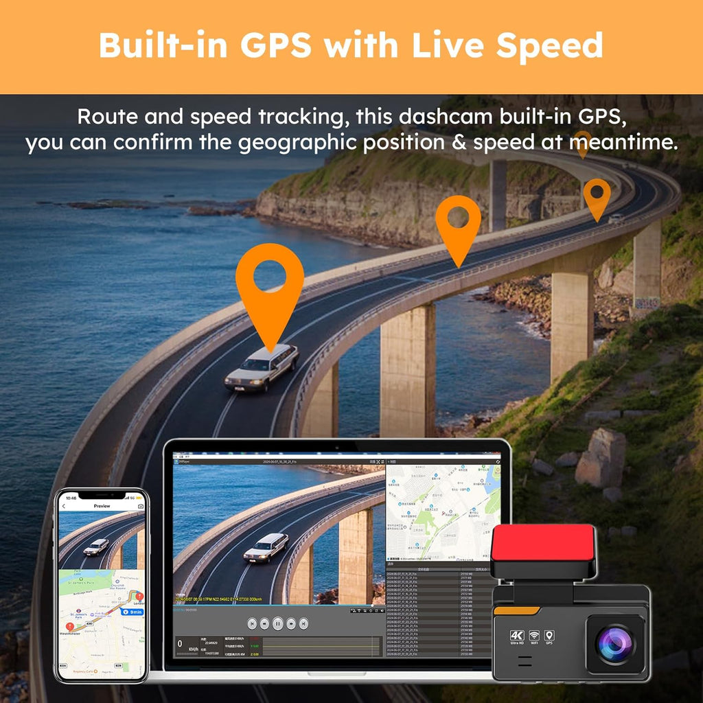 4K Dash Cam Front and Rear with WiFi & GPS H376