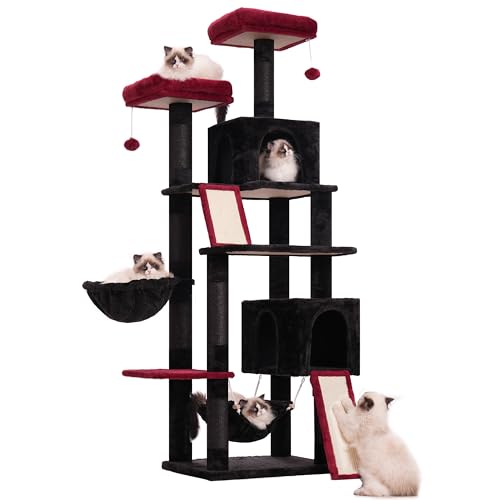 71'' Multi-Level Cat Tower with 2 Scratching Boards 7 Posts, Smoky Gray T27955
