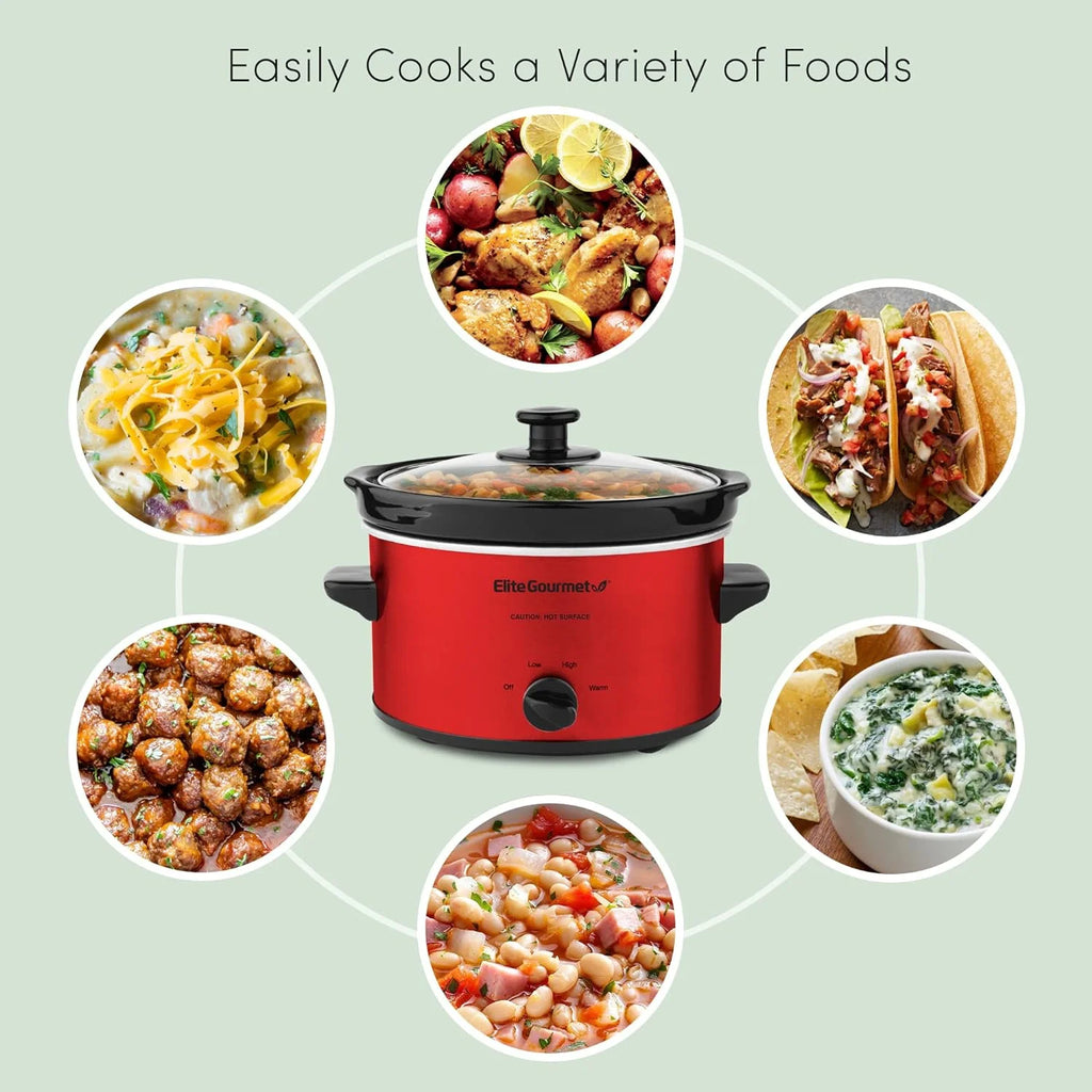 Metallic Red 2 Quart Electric Slow Cooker with Glass Lid C932