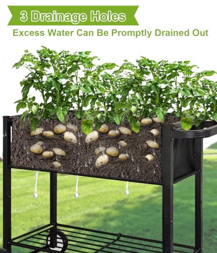 Black Raised Garden Bed with Legs on Wheels T300