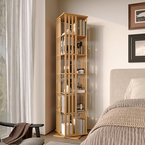 Walnut 6 Tier Bamboo Rotating Bookshelf E80129