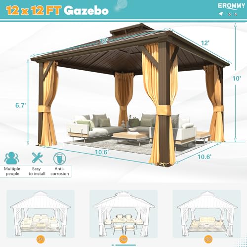 10' x 12' Hardtop Gazebo with Aluminum Frame and Galvanized Steel Double Roof T27636