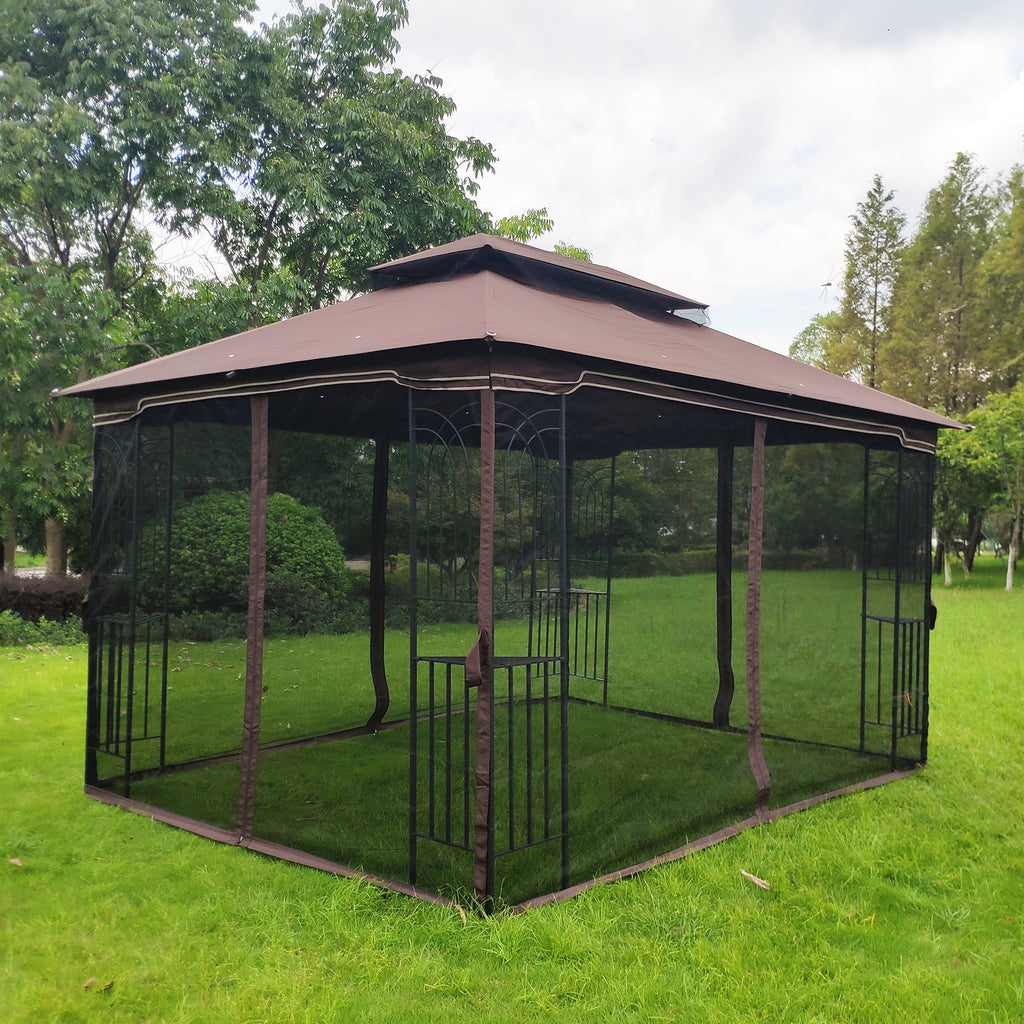 Brown Outdoor Patio Gazebo Canopy Tent With Mosquito Net A7889