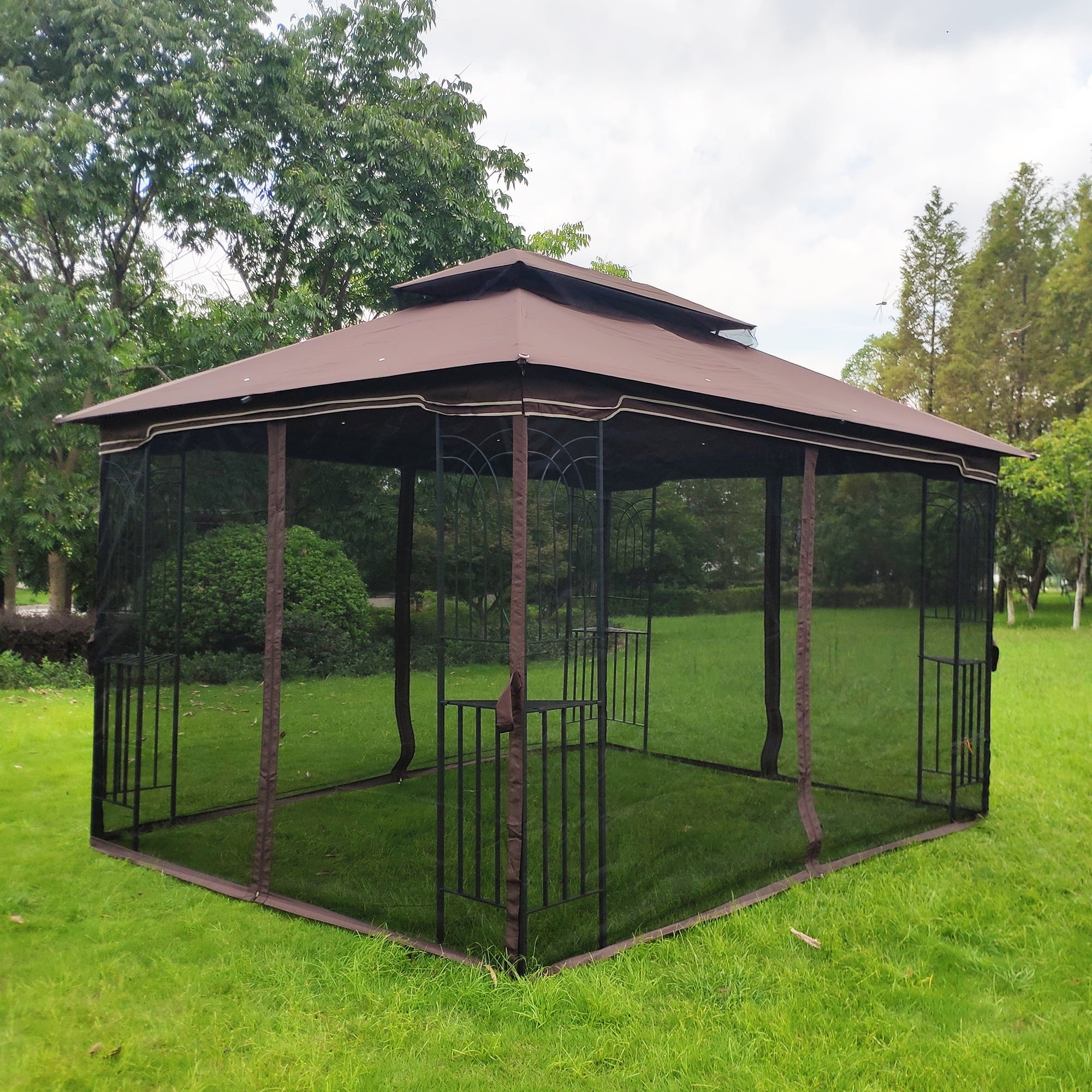 Brown Outdoor Patio Gazebo Canopy Tent With Mosquito Net A7889