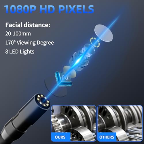 IP67 Waterproof Borescope Camera with 8 Adjustable LED Lights, 4.3" LCD Screen, HD 1080P, 16.5ft Semi-Rigid Cord L2629