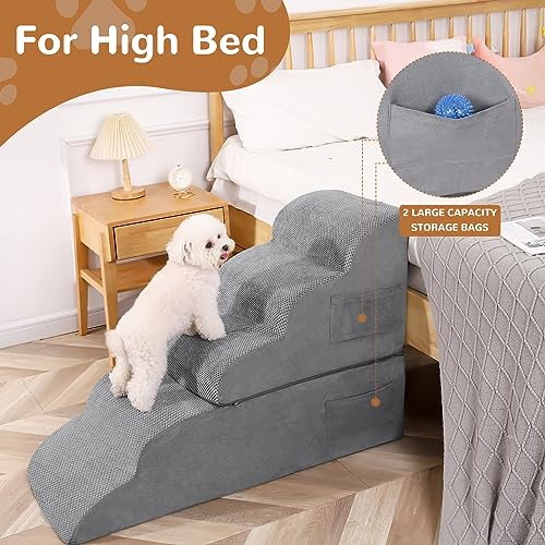 5-Steps Foam Dog Stairs with Removable Cover, Grey M507000