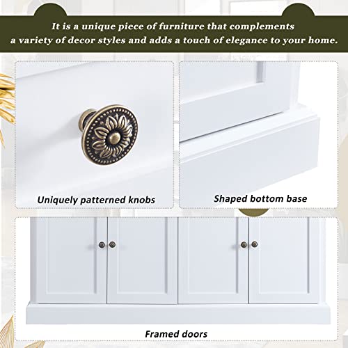 60" White 4-Door Sideboard Buffet with 2 Drawers and Adjustable Shelves E7482