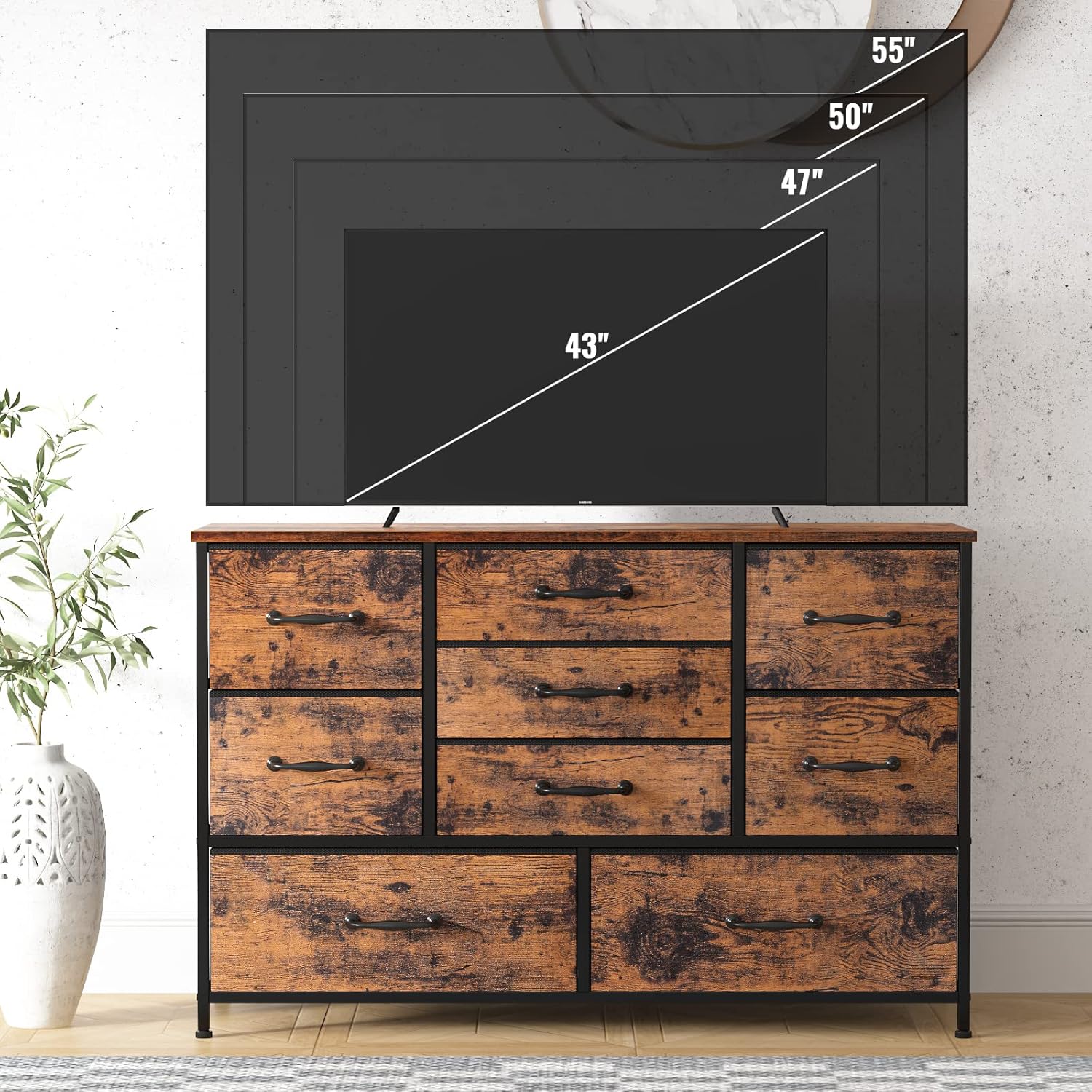Vertical End Table and Nightstand with 9 Large Drawers, Metal Frame C7487