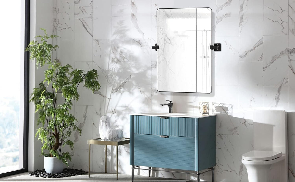 Black Aluminum Alloy Frame Pivot Rectangle Bathroom Mirror P439137