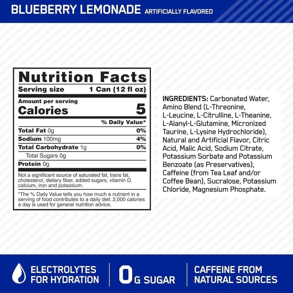 Blueberry Lemonade Sparkling Hydration Drink, 12 Fl Oz Pack of 7 W1600