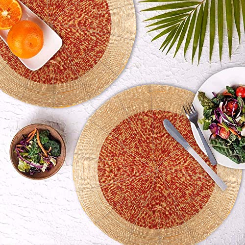 Gold 13 Inch Round Set of 4 Beaded Placemats I61900