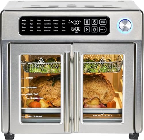 Extra Large French Door Air Fryer Toaster Oven Combo, Stainless Steel, 26QT Capacity O7322