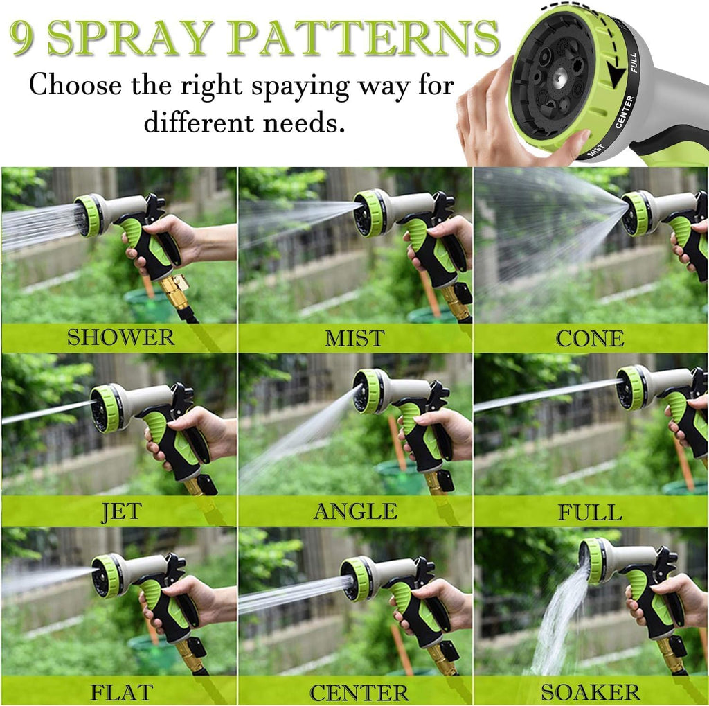 50FT Expandable Garden Hose with 9 Function Nozzle and Solid Brass Fittings Y555