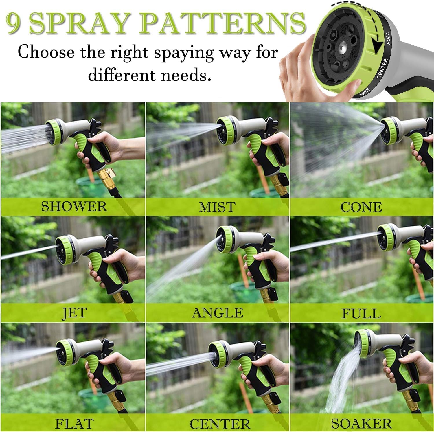 50FT Expandable Garden Hose with 9 Function Nozzle and Solid Brass Fittings Y555