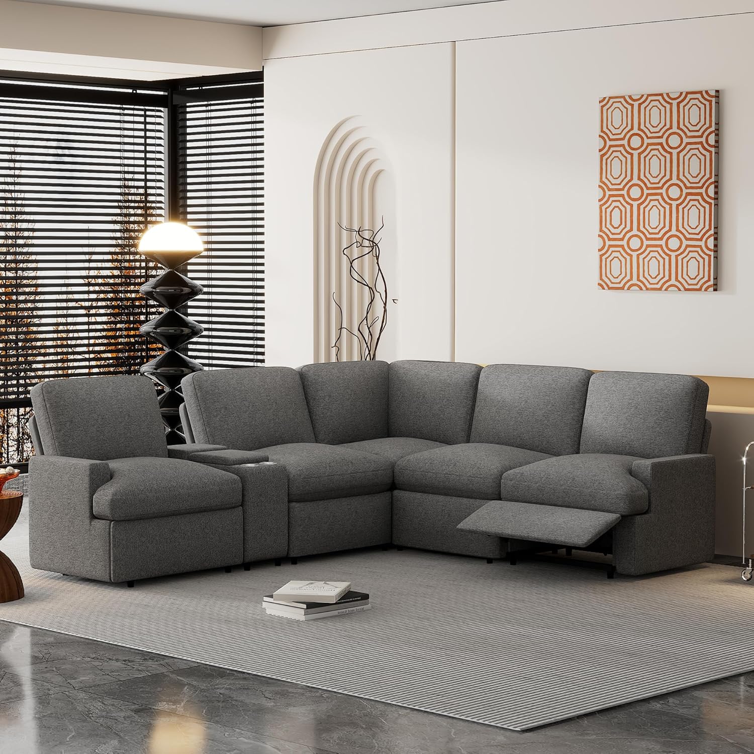 104'' L-shaped Power Recliner Sofa Couch with Storage Box, Cup Holders, USB Ports, Dark Grey J47252