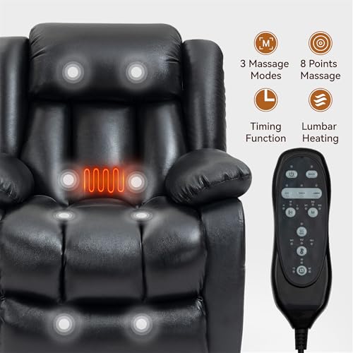 Electric Power Lift Recliner Chair with Genuine Leather Upholstery (Black) V222